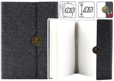 LEAN Notes Biurowy Na Magnes Notatnik W Linie A5 Z Obiciem Czarny LEAN Notes Biurowy Na Magnes Notatnik W Linie A5 Z Obiciem Czarny