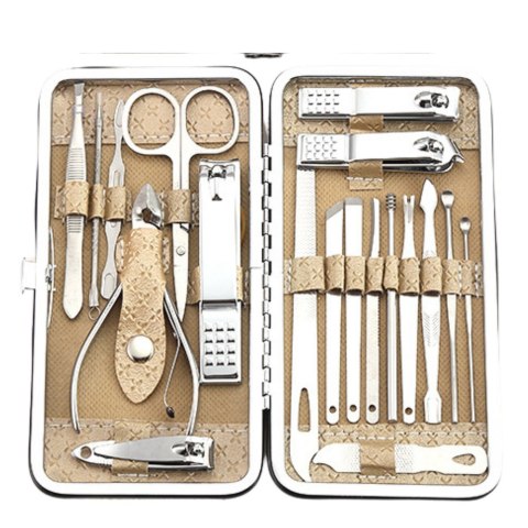 LEAN Zestaw Do Manicure I Pedicure w Etui Przybornik Beżowy 20el LEAN Zestaw Do Manicure I Pedicure w Etui Przybornik Beżowy 20el