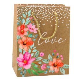 LEAN Torba Prezentowa Napis Love Kwiaty 23 x 18 x 10,5 cm