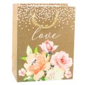 LEAN Torba Prezentowa Napis Love Kwiaty 23 x 18 x 10,5 cm