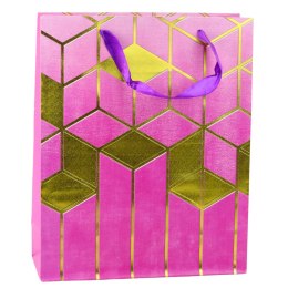 LEAN Torba Prezentowa Papierowa Wzory Geometryczne Złote 32 x 26 x 12 cm