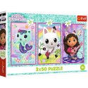 Trefl Puzzle Puzzle 3x50 - Poznajcie Gabby i kotki Gabbys Dollhouse Trefl 34876