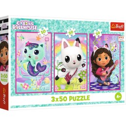 Trefl Puzzle Puzzle 3x50 - Poznajcie Gabby i kotki Gabbys Dollhouse Trefl 34876
