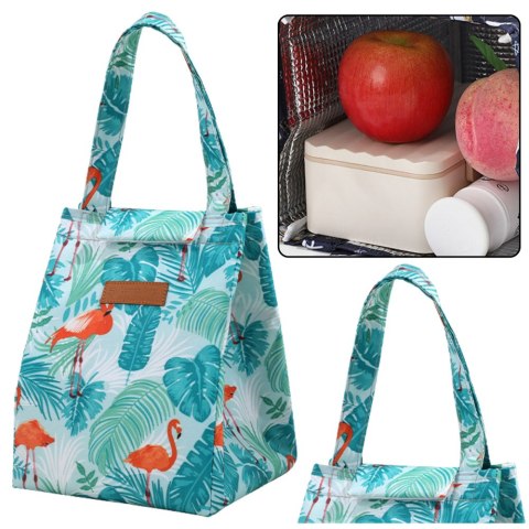 LEAN Torba Termiczna Izolacyjna Śniadaniowa Lunch Bag Liście Flamingi 25cm LEAN Torba Termiczna Izolacyjna Śniadaniowa Lunch Bag Liście Flamingi 25cm