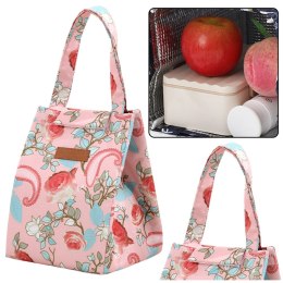 LEAN Torba Termiczna Izolacyjna Śniadaniowa Lunch Bag Różowa Kwiaty 25cm
