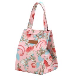 LEAN Torba Termiczna Izolacyjna Śniadaniowa Lunch Bag Różowa Kwiaty 25cm