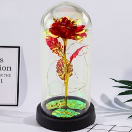 LEAN Wieczna Róża W Kopule Kryształowa Oświetlenie LED Czerwona 21x11cm