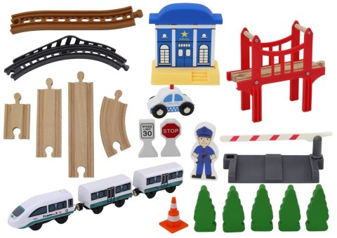 LEAN Toys Drewniany Tor Kolejowy Pociąg Kolejka Tory Akcesoria Most Policja 3,2m LEAN Toys Drewniany Tor Kolejowy Pociąg Kolejka Tory Akcesoria Most Policja 3,2m