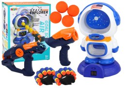 LEAN Toys Gra Zręcznościowa Strzelanie Do Astronauty 2 Pistolety Kulki Strzałki