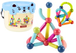 LEAN Toys Klocki Magnetyczne W Wiaderku 78 Elementów Kotek Niebieski