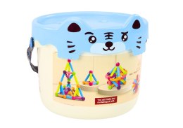 LEAN Toys Klocki Magnetyczne W Wiaderku 78 Elementów Kotek Niebieski