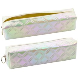 LEAN Piórnik Szkolny Organizer Tłoczony Wzór Biały Perłowy 21x6cm