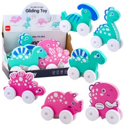 LEAN TOYS Dinozaur Na Kółkach Z Pianki EVA Dla Malucha Różowy Niebieski Mix
