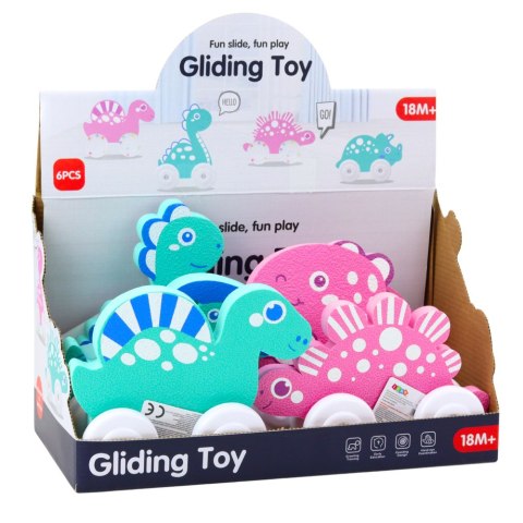 LEAN TOYS Dinozaur Na Kółkach Z Pianki EVA Dla Malucha Różowy Niebieski Mix LEAN TOYS Dinozaur Na Kółkach Z Pianki EVA Dla Malucha Różowy Niebieski Mix