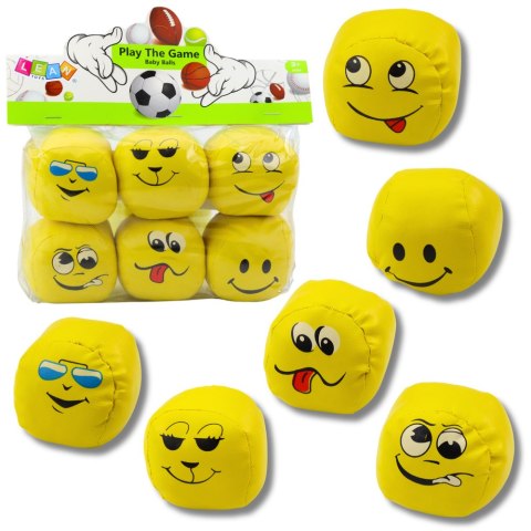 LEAN TOYS Miękkie Piłki Sportowe Emotki Żółte Zestaw 6szt 7cm LEAN TOYS Miękkie Piłki Sportowe Emotki Żółte Zestaw 6szt 7cm