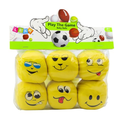 LEAN TOYS Miękkie Piłki Sportowe Emotki Żółte Zestaw 6szt 7cm LEAN TOYS Miękkie Piłki Sportowe Emotki Żółte Zestaw 6szt 7cm