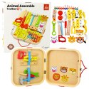 LEAN Toys Drewniany Zestaw Majsterkowicza Zwierzęta Do Skręcania W Walizce 59el