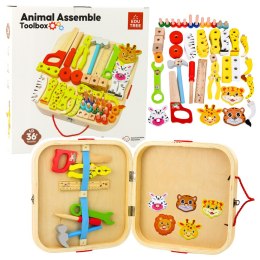 LEAN Toys Drewniany Zestaw Majsterkowicza Zwierzęta Do Skręcania W Walizce 59el