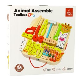 LEAN Toys Drewniany Zestaw Majsterkowicza Zwierzęta Do Skręcania W Walizce 59el