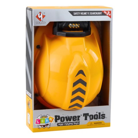 LEAN Toys Kask Budowlany Dla Dzieci Z Latarką Czołową Opaska Pod Brodę Żółty LEAN Toys Kask Budowlany Dla Dzieci Z Latarką Czołową Opaska Pod Brodę Żółty