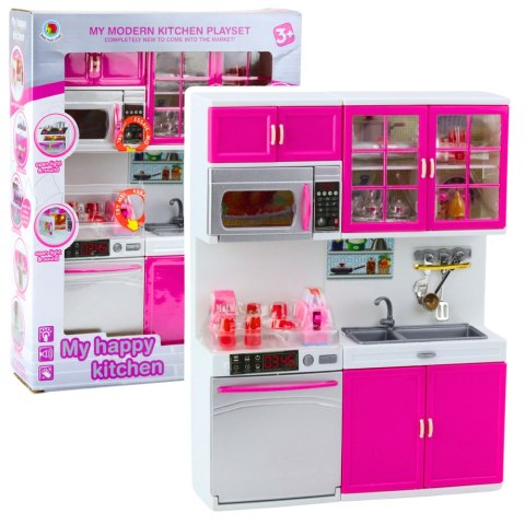 LEAN Toys Kuchnia Dla Lalek Szafki Mikrofala Zmywarka Światła Dźwięki Różowa LEAN Toys Kuchnia Dla Lalek Szafki Mikrofala Zmywarka Światła Dźwięki Różowa