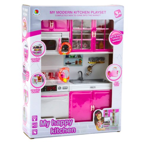LEAN Toys Kuchnia Dla Lalek Szafki Mikrofala Zmywarka Światła Dźwięki Różowa LEAN Toys Kuchnia Dla Lalek Szafki Mikrofala Zmywarka Światła Dźwięki Różowa
