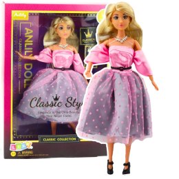 LEAN Toys Lalka Anlily Suknia Balowa Jasnoróżowa W Kropki Ruchome Kończyny Blond