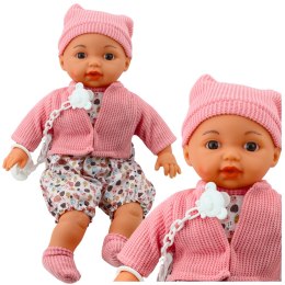 LEAN Toys Lalka Bobas Sweterek Czapeczka Smoczek Na Łańcuszku Różowa 40cm