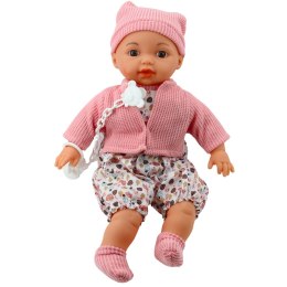 LEAN Toys Lalka Bobas Sweterek Czapeczka Smoczek Na Łańcuszku Różowa 40cm