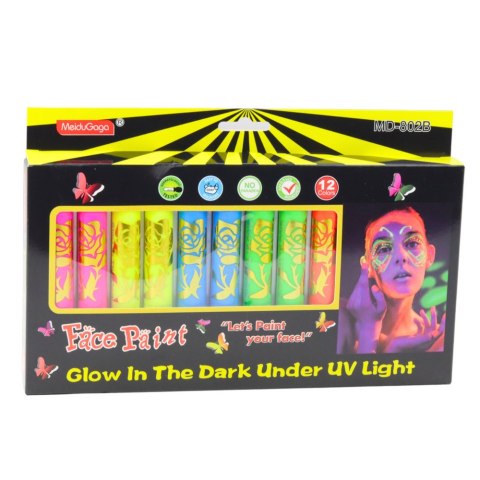 LEAN Zestaw Do Malowania Twarzy Pisaki Kredki Neonowe UV Fluorescencyjne 12szt LEAN Zestaw Do Malowania Twarzy Pisaki Kredki Neonowe UV Fluorescencyjne 12szt
