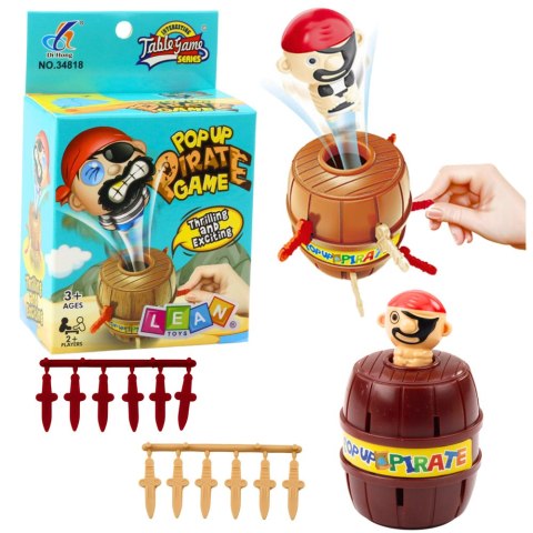 LEAN TOYS Gra Zręcznościowa Rodzinna Wyskakujący Pirat Beczka Miecze