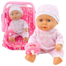 LEAN Toys Lalka Bobas W Nosidełku Piżamka Czapeczka Smoczek Różowe