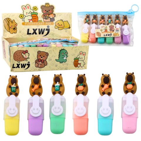LEAN Zestaw Mini Zakreślaczy Kapibara W Etui Kolorowe Pstelowe 6szt LEAN Zestaw Mini Zakreślaczy Kapibara W Etui Kolorowe Pstelowe 6szt