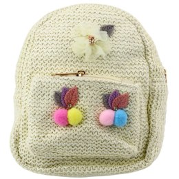 LEAN Plecak Dziecięcy Haftowany Pompony Kolorowe Kremowy 20cm 2,5L