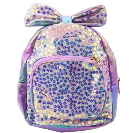 LEAN Plecak Dziecięcy Z Cekinami W Kwiatki Kokarda Fioletowy 22cm 2,8L