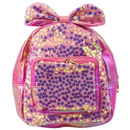 LEAN Plecak Dziecięcy Z Cekinami W Kwiatki Kokarda Różowy 22cm 2,8L