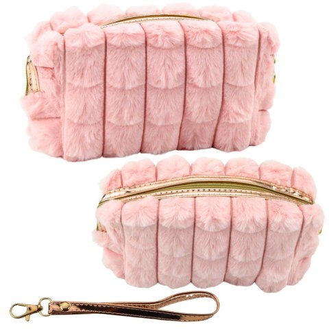 LEAN Kosmetyczka Pluszowa Z Uchwytem Pojemna Różowa 20cm LEAN Kosmetyczka Pluszowa Z Uchwytem Pojemna Różowa 20cm