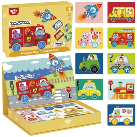 TOOKY TOY Układanka Edukacyjna Montessori Magnetyczne Pudełko z Pojazdami dla Dzieci 80 el.