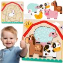 TOOKY TOY Drewniane Puzzle Montessori Wielowarstwowe Tablica Zwierzątka na Farmie 7 el.