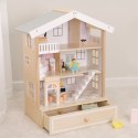 CLASSIC WORLD Duży Drewniany Domek dla Lalek 2 Figurki NATURALNE DREWNO 28 el.