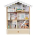 CLASSIC WORLD Duży Drewniany Domek dla Lalek 2 Figurki NATURALNE DREWNO 28 el.