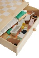 CLASSIC WORLD Duży Drewniany Domek dla Lalek 2 Figurki NATURALNE DREWNO 28 el.
