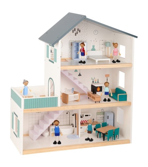 TOOKY TOY Duży Drewniany Domek dla Lalek + Figurki FSC TOOKY TOY Duży Drewniany Domek dla Lalek + Figurki FSC