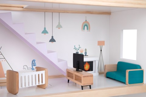 TOOKY TOY Duży Drewniany Domek dla Lalek + Figurki FSC TOOKY TOY Duży Drewniany Domek dla Lalek + Figurki FSC