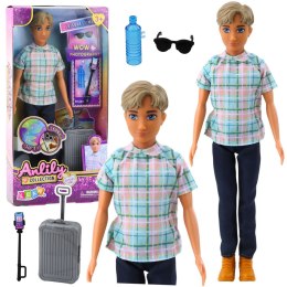 LEAN Toys Lalka Anlily Chłopak Akcesoria Walizka Selfie Stick Okulary Butelka
