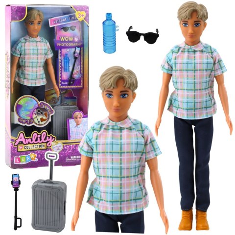 LEAN Toys Lalka Anlily Chłopak Akcesoria Walizka Selfie Stick Okulary Butelka LEAN Toys Lalka Anlily Chłopak Akcesoria Walizka Selfie Stick Okulary Butelka