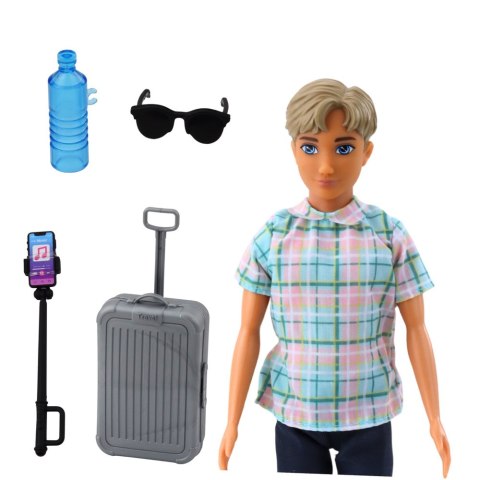 LEAN Toys Lalka Anlily Chłopak Akcesoria Walizka Selfie Stick Okulary Butelka LEAN Toys Lalka Anlily Chłopak Akcesoria Walizka Selfie Stick Okulary Butelka