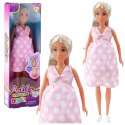 LEAN Toys Lalka Anlily W Ciąży Jasno Różowa W Kropki Sukienka Długie Włosy