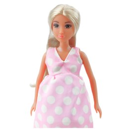 LEAN Toys Lalka Anlily W Ciąży Jasno Różowa W Kropki Sukienka Długie Włosy