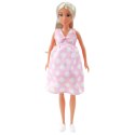 LEAN Toys Lalka Anlily W Ciąży Jasno Różowa W Kropki Sukienka Długie Włosy
